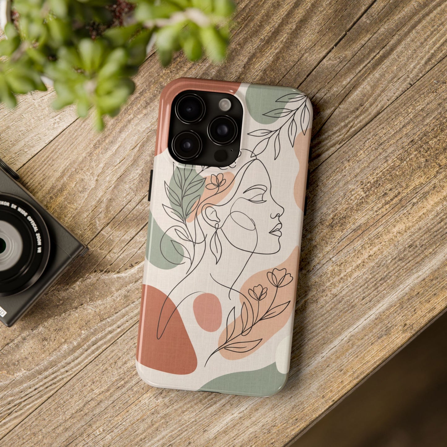 Earthy Abstract Female Line Art Tough Case - Minimalist Boho Cover for iPhone & Samsung