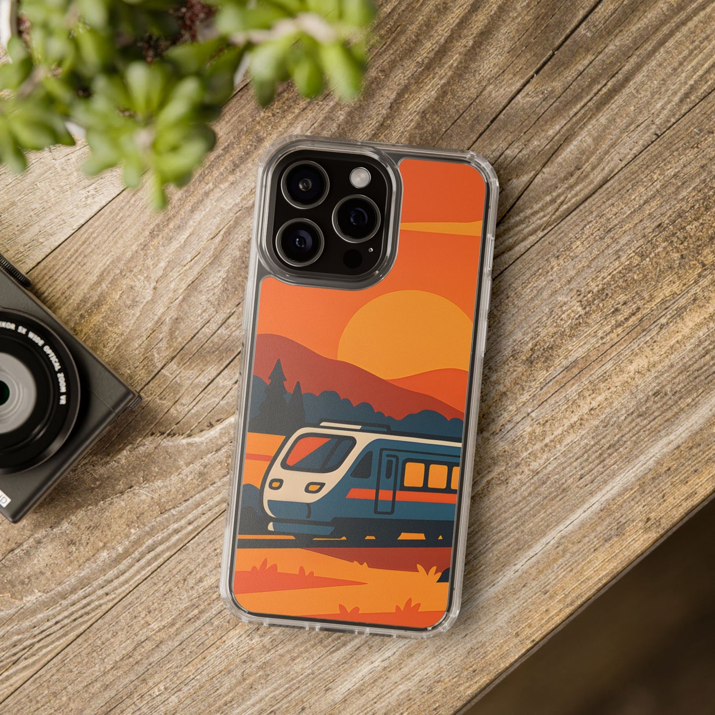 Clear Sunset Train Phone Case - Minimalist Travel Aesthetic Transparent Cover