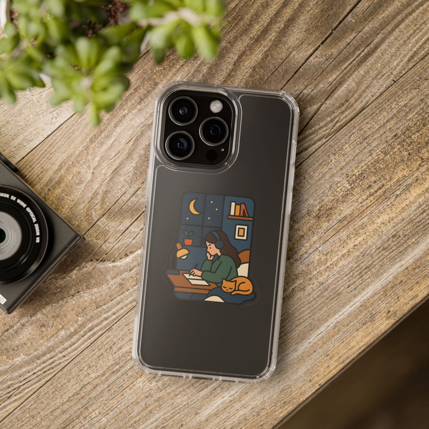 Clear Lofi Midnight Study Case - Cozy Aesthetic Transparent Cover for iPhone & Samsung