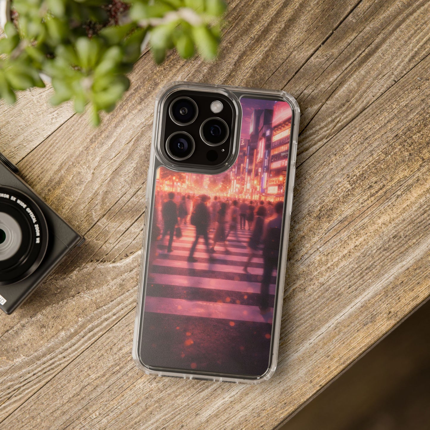 Clear Neon City Sunset Case - Tokyo Crosswalk Aesthetic Transparent Cover