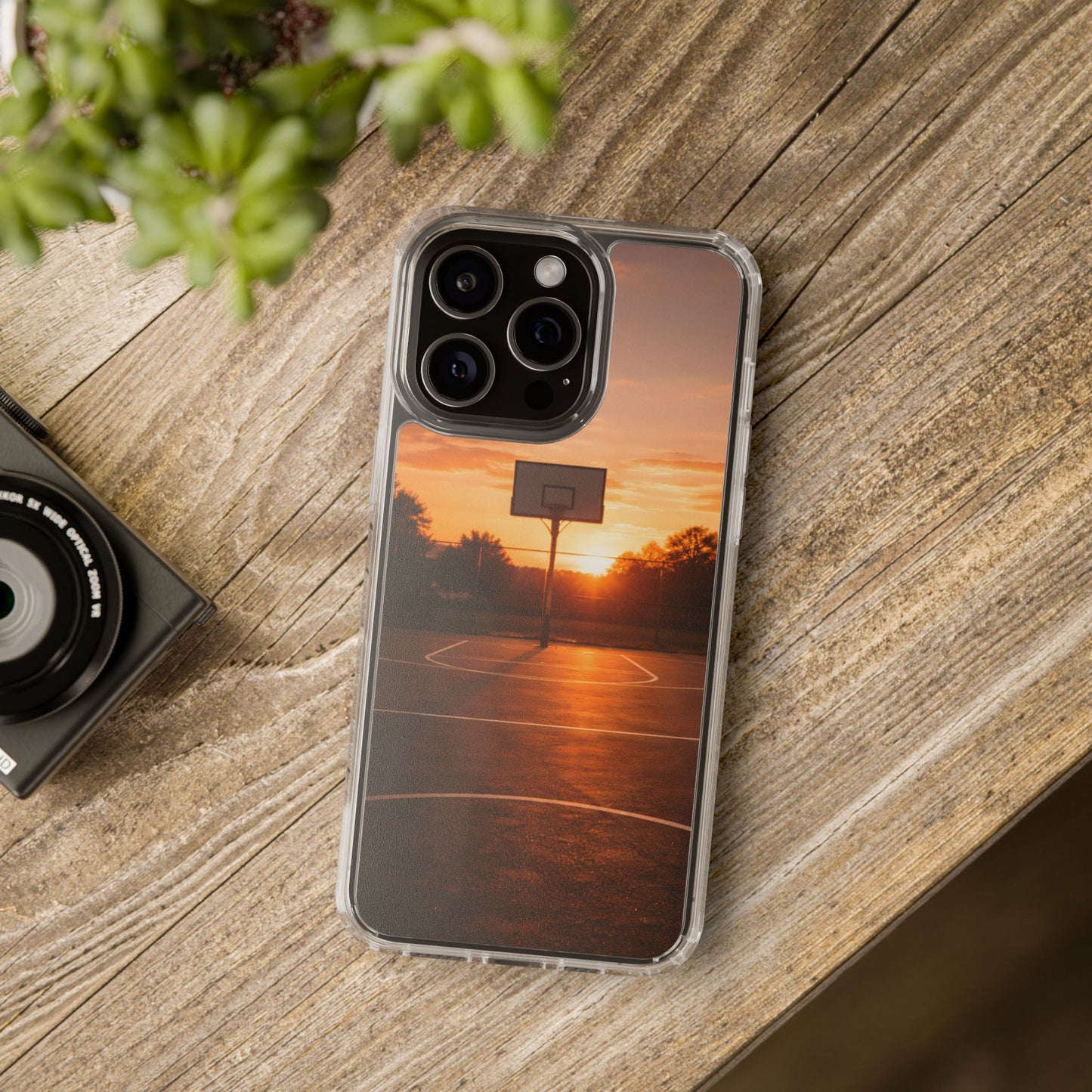 Clear Golden Hour Basketball Case - Urban Sunset Court Transparent Cover