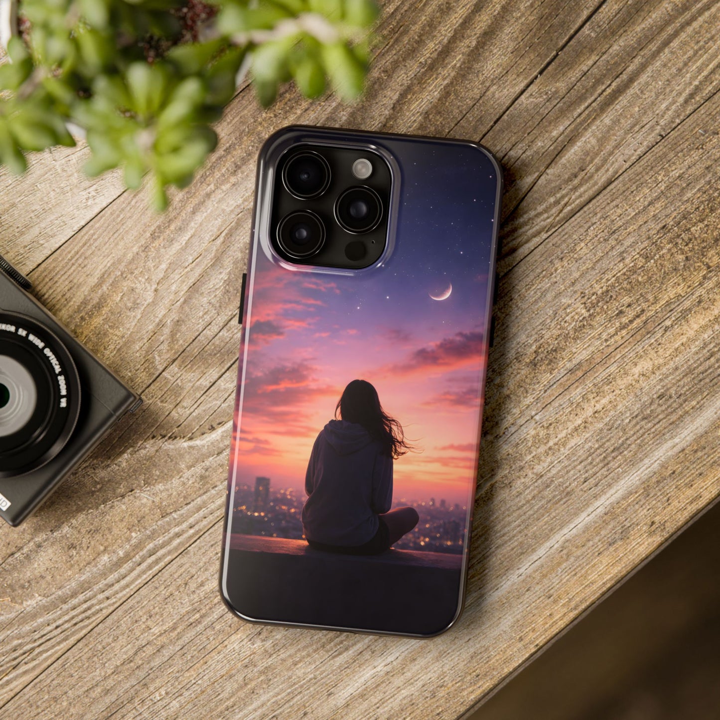 Dreamy Rooftop Sunset Tough Case - Lo-Fi Cityscape Cover for iPhone & Samsung