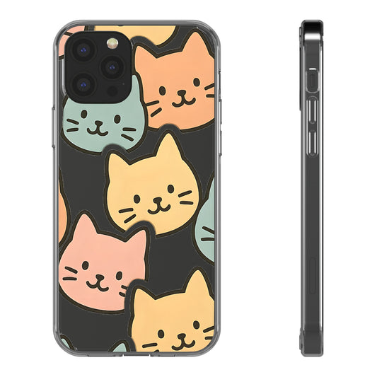 Clear Colorful Cat Pattern Case - Kawaii Aesthetic Transparent Cover for iPhone & Samsung