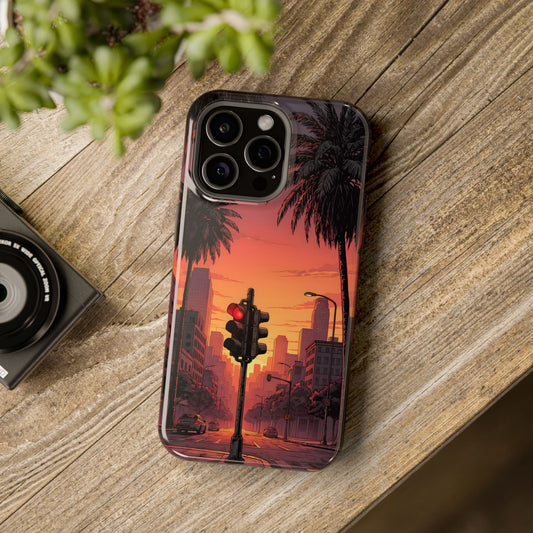 Lofi City Sunset: Aesthetic Urban Palm Tree MagSafe Case