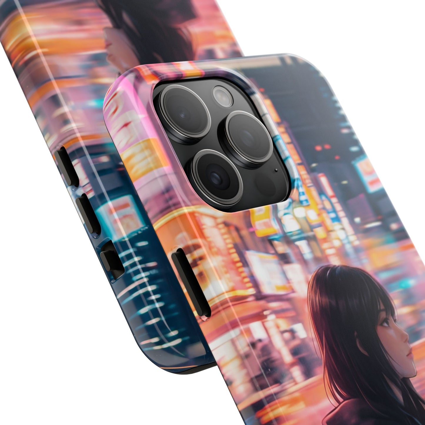 Neon City Girl Tough Case - Urban Melancholy Anime Cover for iPhone & Samsung
