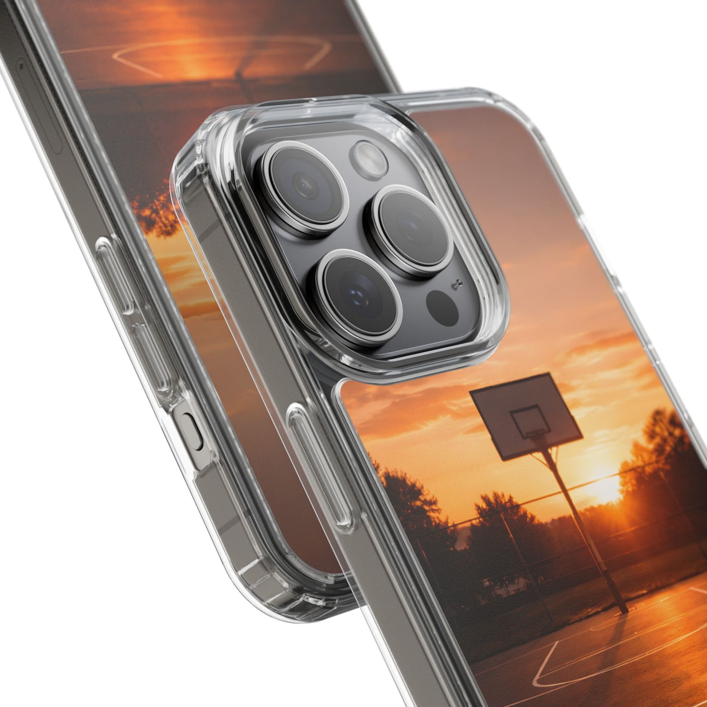 Clear Golden Hour Basketball Case - Urban Sunset Court Transparent Cover