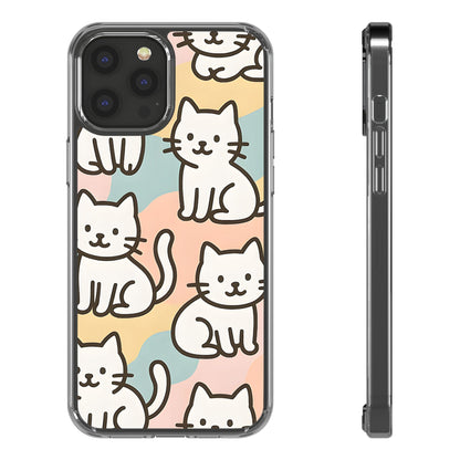 Clear White Cat Pattern Case - Kawaii Pastel Aesthetic Transparent Cover