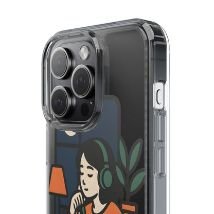 Clear Lofi Study Girl Case - Minimalist Aesthetic Transparent Cover for iPhone & Samsung