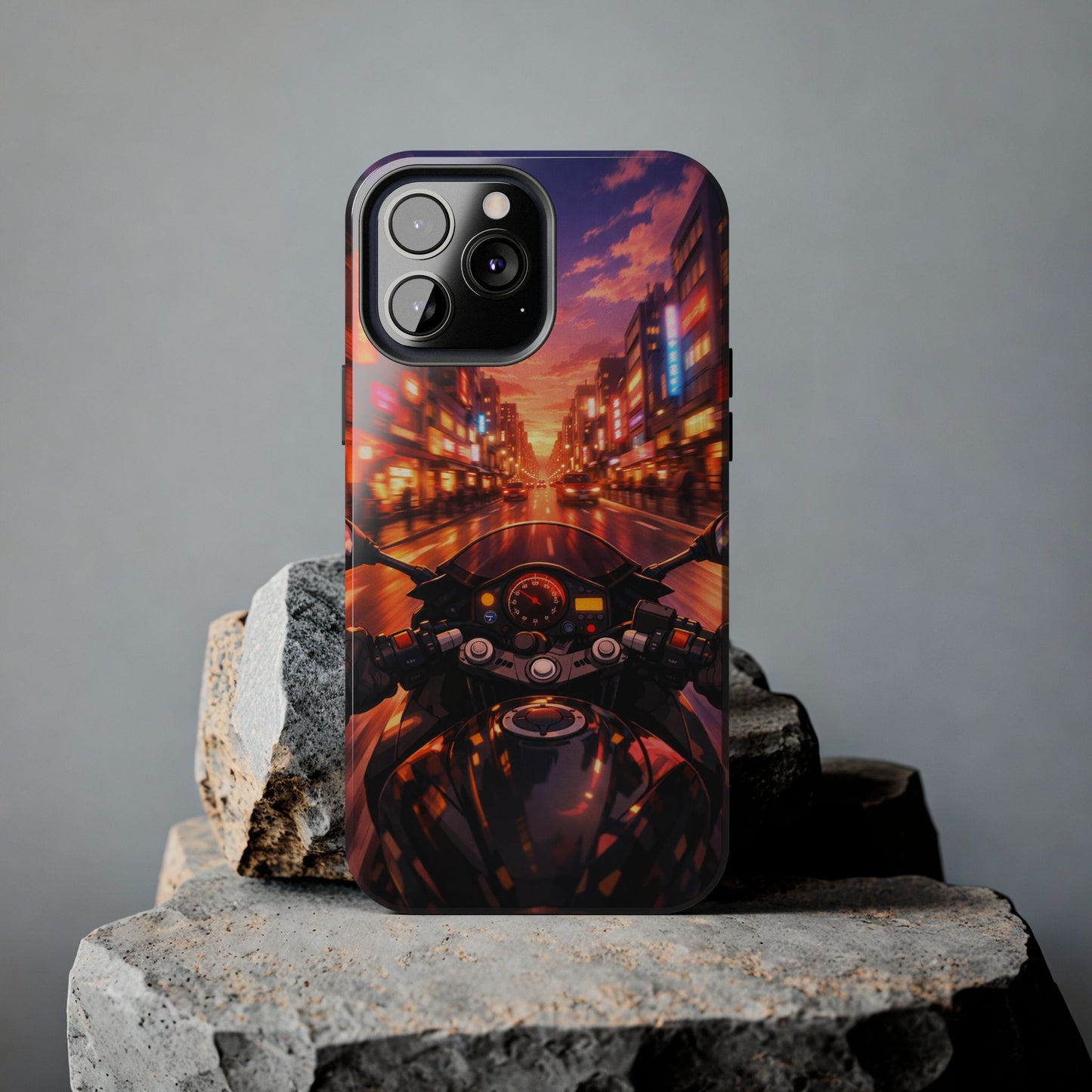 Motorcycle City POV Tough Case - Urban Sunset Rider Cover for iPhone & Samsung