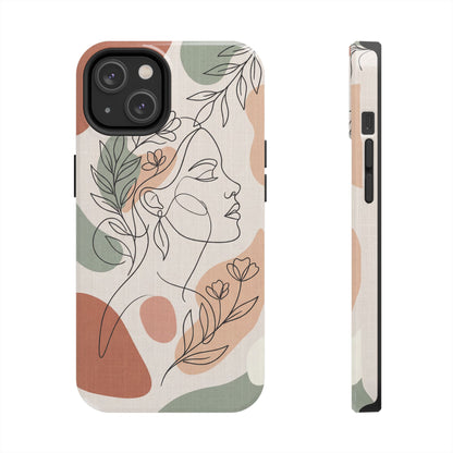 Earthy Abstract Female Line Art Tough Case - Minimalist Boho Cover for iPhone & Samsung