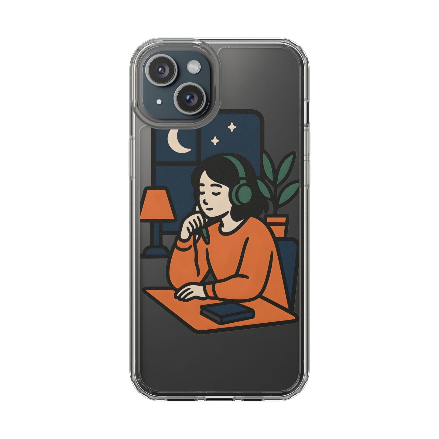 Clear Lofi Study Girl Case - Minimalist Aesthetic Transparent Cover for iPhone & Samsung