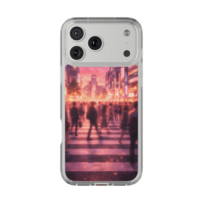Clear Neon City Sunset Case - Tokyo Crosswalk Aesthetic Transparent Cover