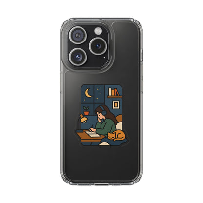 Clear Lofi Midnight Study Case - Cozy Aesthetic Transparent Cover for iPhone & Samsung