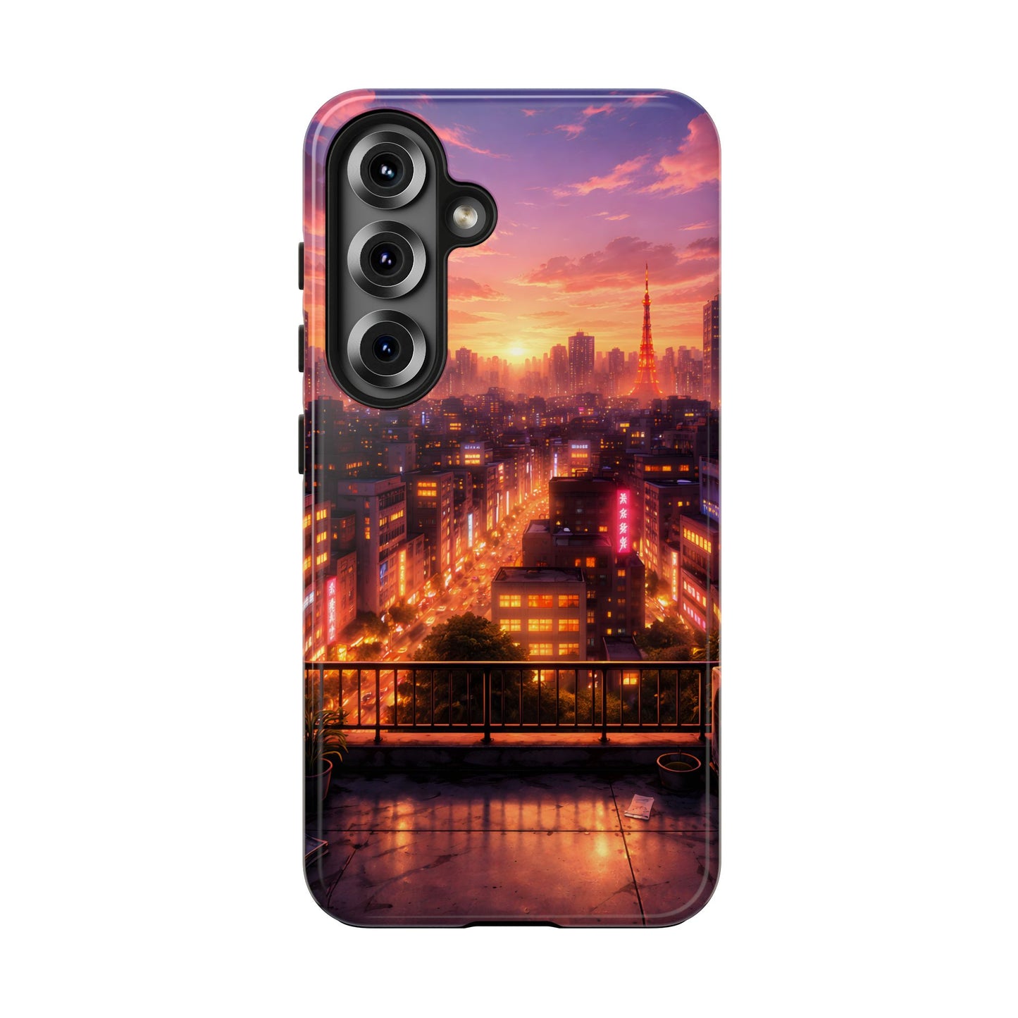 Tokyo Sunset Rooftop Tough Case - Urban Lo-Fi Skyline Cover for iPhone & Samsung