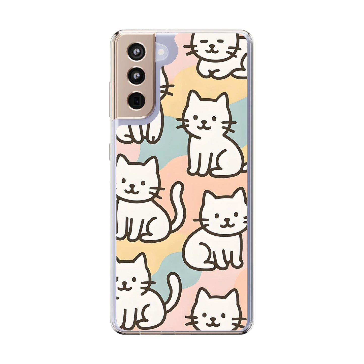 Clear White Cat Pattern Case - Kawaii Pastel Aesthetic Transparent Cover