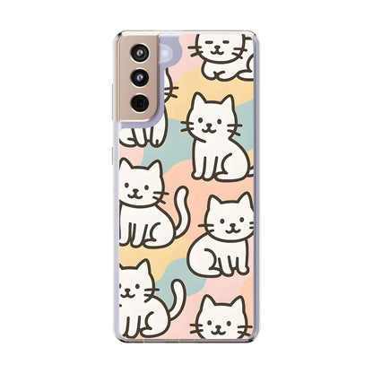 Clear White Cat Pattern Case - Kawaii Pastel Aesthetic Transparent Cover