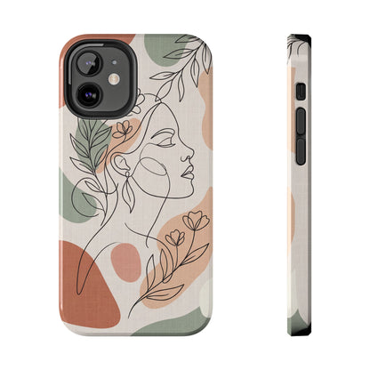 Earthy Abstract Female Line Art Tough Case - Minimalist Boho Cover for iPhone & Samsung