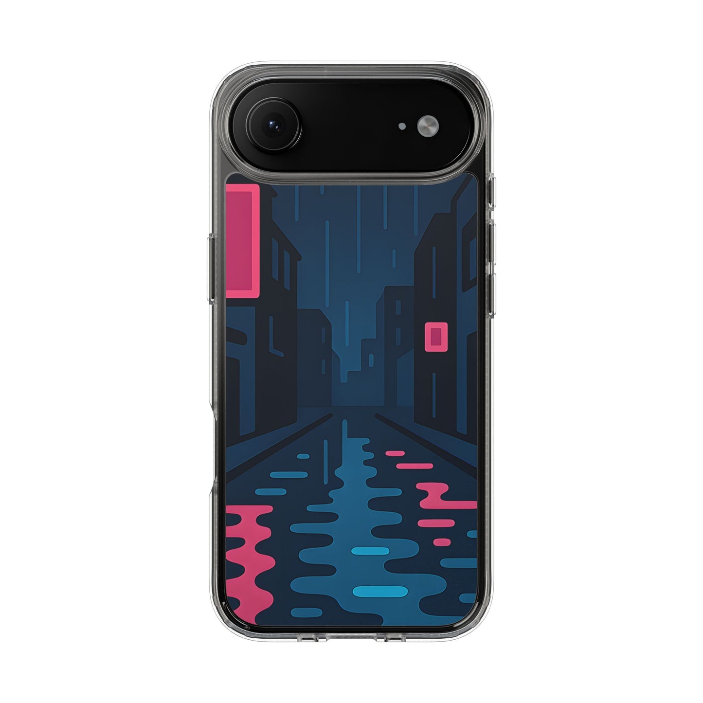 Clear Rainy Neon Street Case - Minimalist Urban Aesthetic Transparent Cover