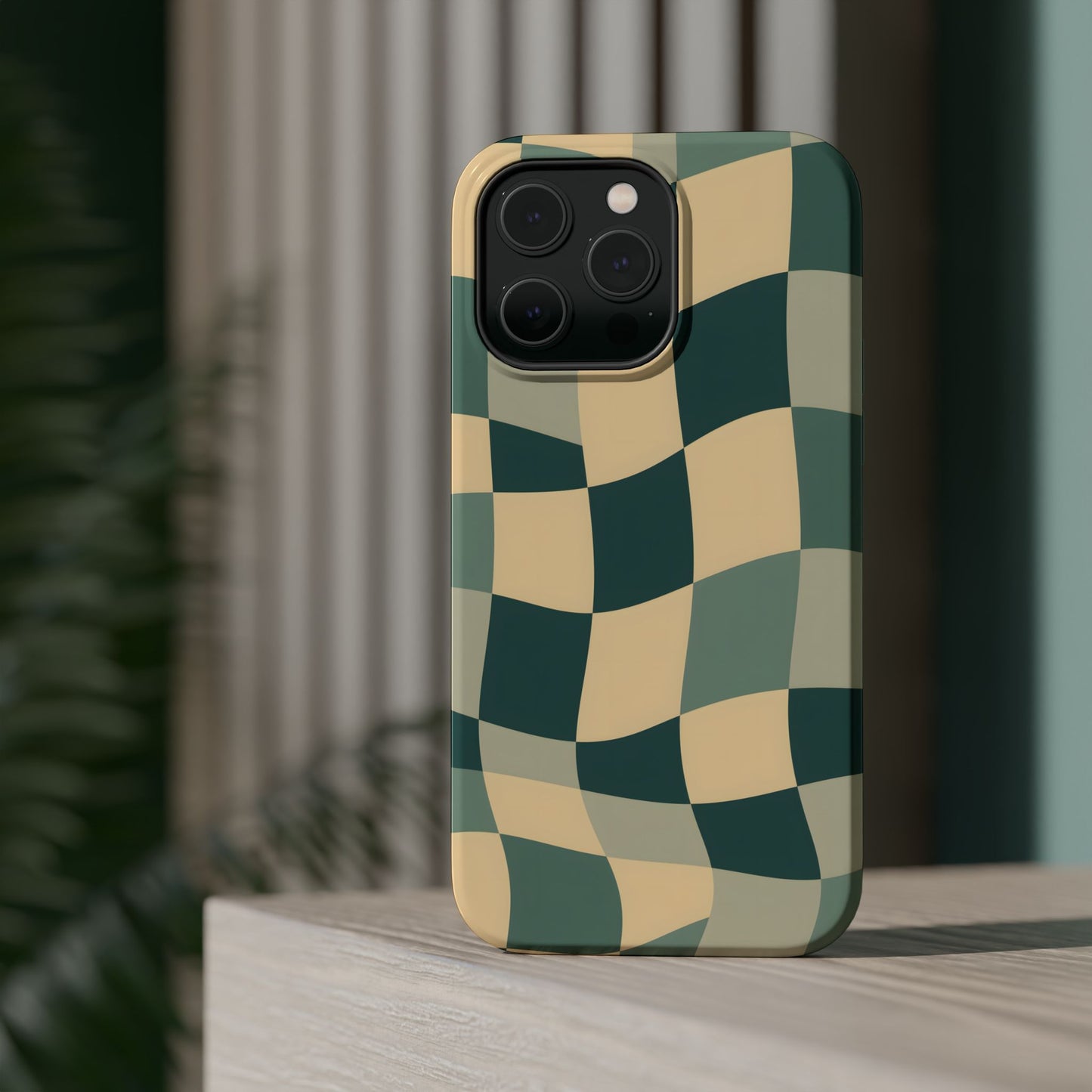 Forest Green Wavy Checkerboard Magnetic Case