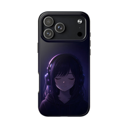 Midnight Lofi Anime Girl Tough Case - Deep Purple Music Cover for iPhone & Samsung