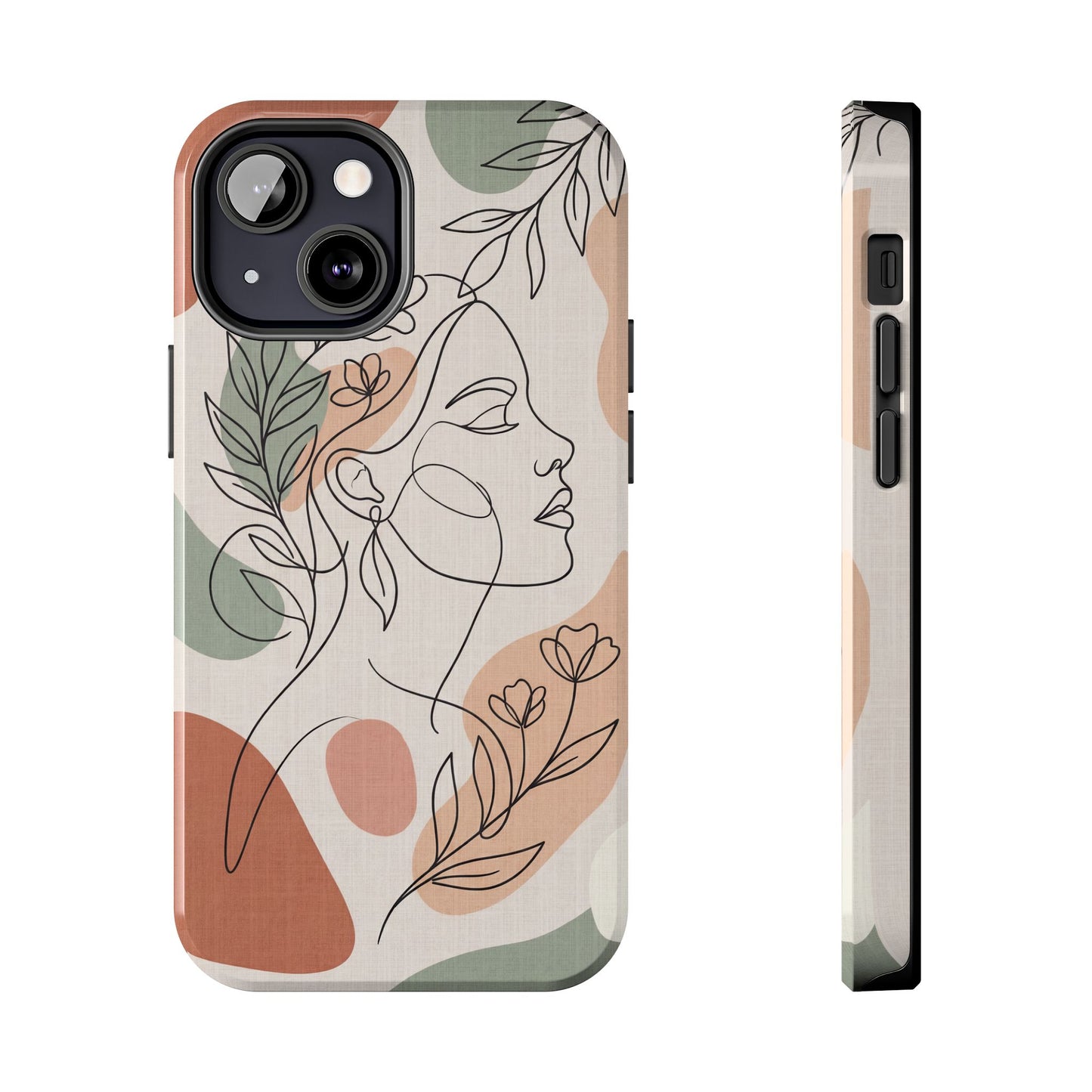 Earthy Abstract Female Line Art Tough Case - Minimalist Boho Cover for iPhone & Samsung