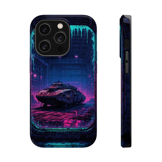 Cyberpunk Garage: Neon Sci-Fi Hover Tank MagSafe Case