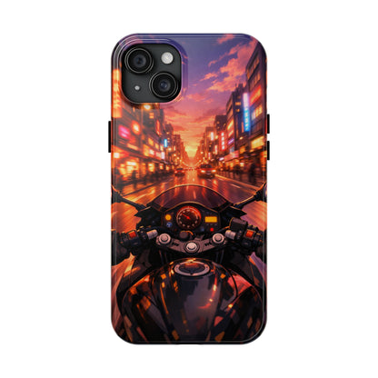 Motorcycle City POV Tough Case - Urban Sunset Rider Cover for iPhone & Samsung