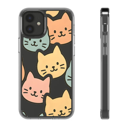 Clear Colorful Cat Pattern Case - Kawaii Aesthetic Transparent Cover for iPhone & Samsung