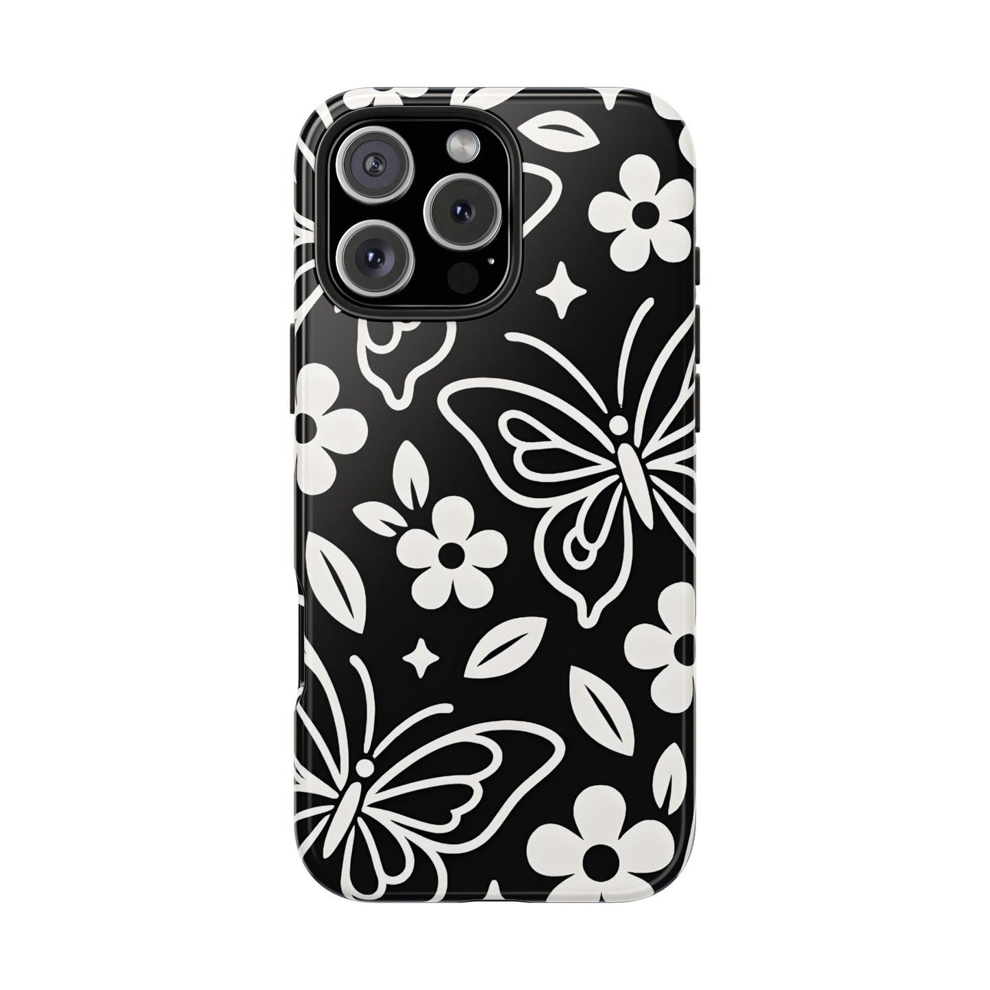 Midnight Butterfly Line Art Tough Case - Minimalist Floral Cover for iPhone & Samsung