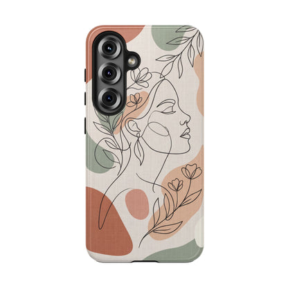 Earthy Abstract Female Line Art Tough Case - Minimalist Boho Cover for iPhone & Samsung