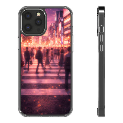 Clear Neon City Sunset Case - Tokyo Crosswalk Aesthetic Transparent Cover