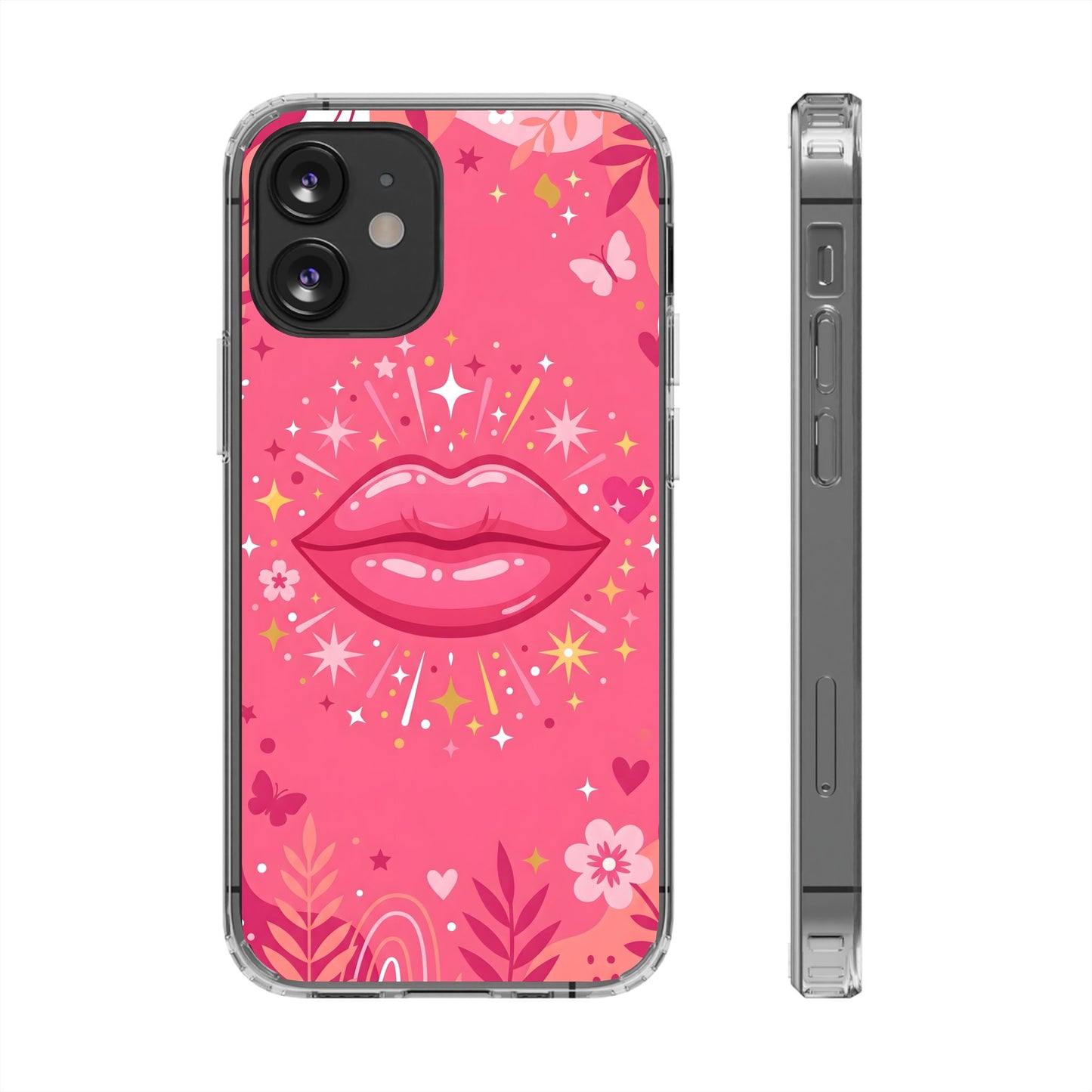 Retro Glam Pink Lips Clear Case - MagSafe Compatible Y2K Cover