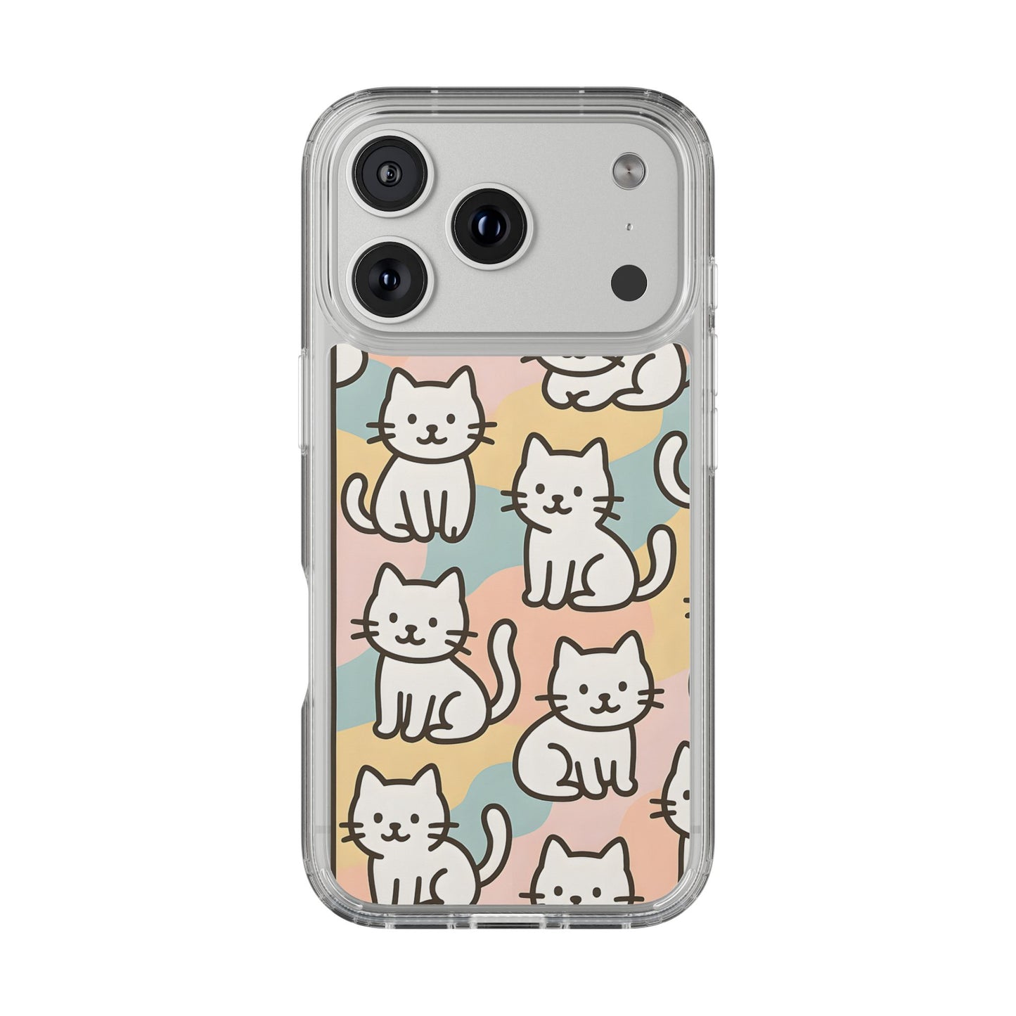 Clear White Cat Pattern Case - Kawaii Pastel Aesthetic Transparent Cover
