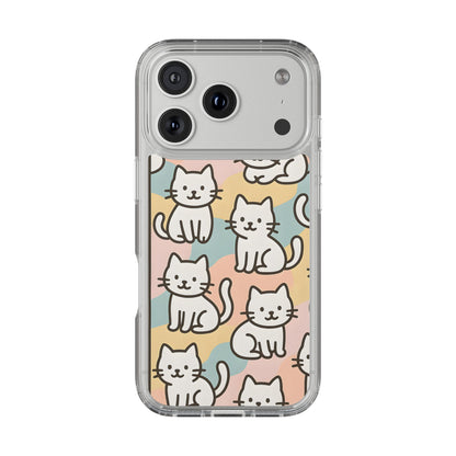Clear White Cat Pattern Case - Kawaii Pastel Aesthetic Transparent Cover