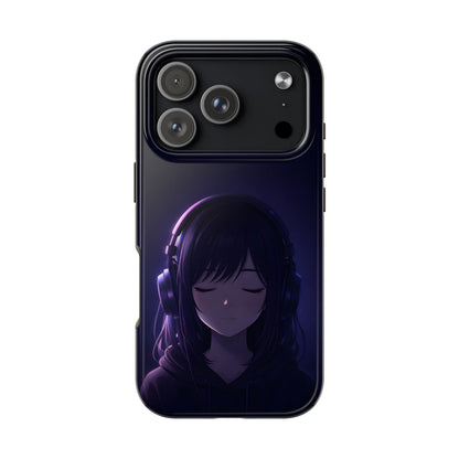 Midnight Lofi Anime Girl Tough Case - Deep Purple Music Cover for iPhone & Samsung