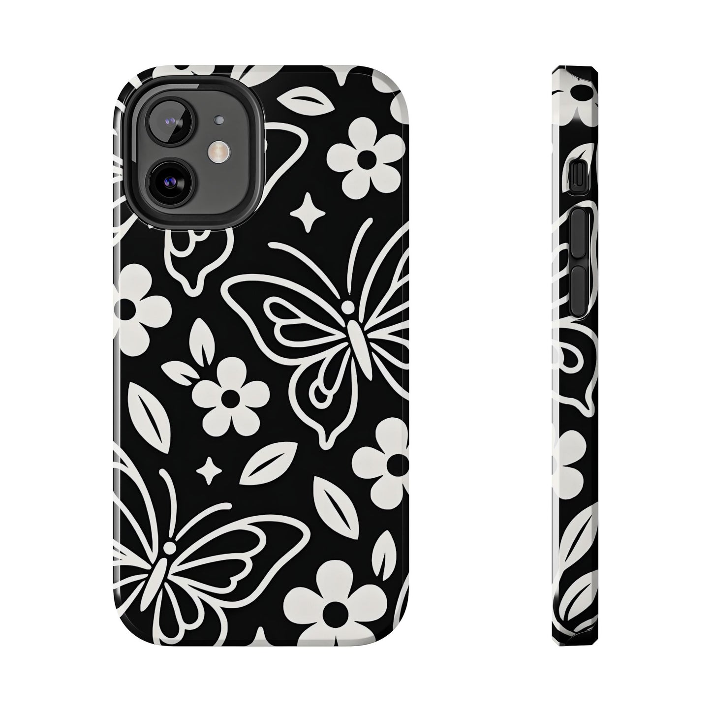 Midnight Butterfly Line Art Tough Case - Minimalist Floral Cover for iPhone & Samsung