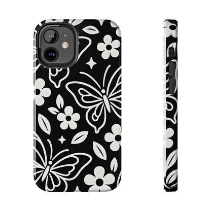 Midnight Butterfly Line Art Tough Case - Minimalist Floral Cover for iPhone & Samsung