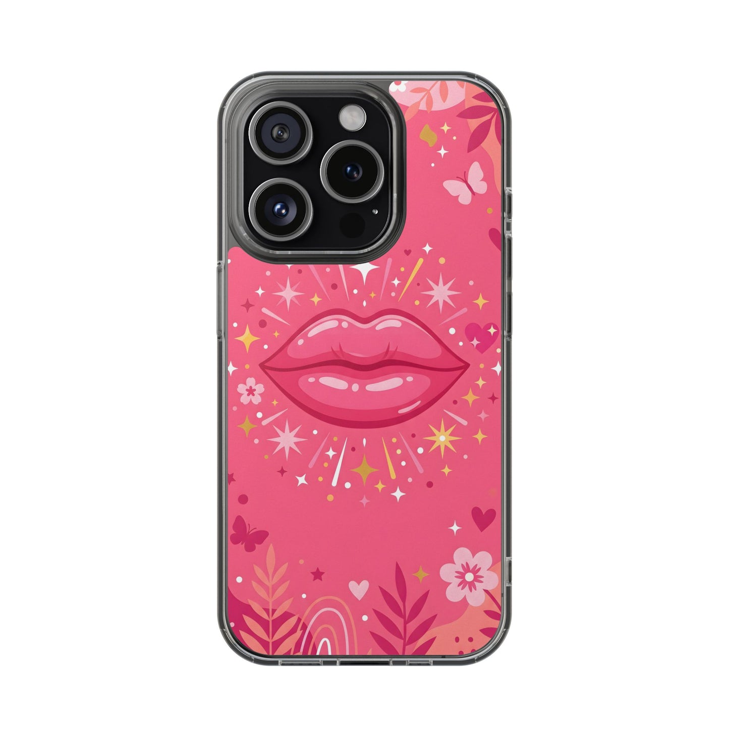Retro Glam Pink Lips Clear Case - MagSafe Compatible Y2K Cover