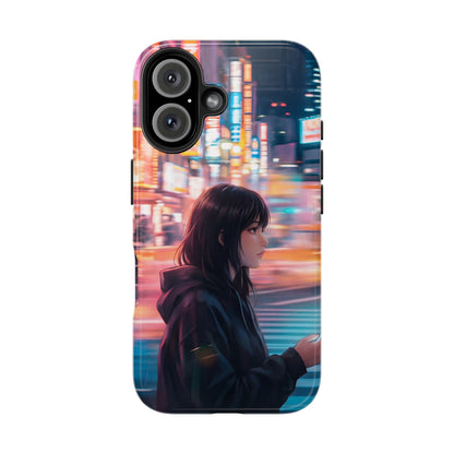 Neon City Girl Tough Case - Urban Melancholy Anime Cover for iPhone & Samsung