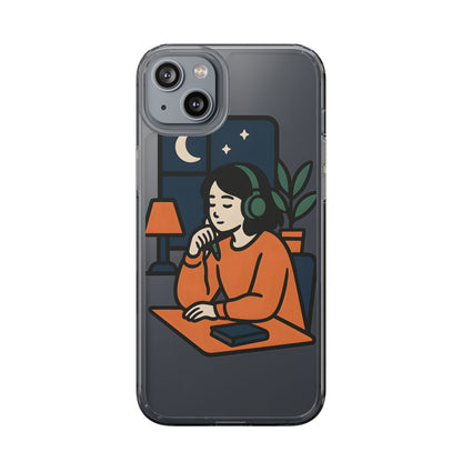 Clear Lofi Study Girl Case - Minimalist Aesthetic Transparent Cover for iPhone & Samsung