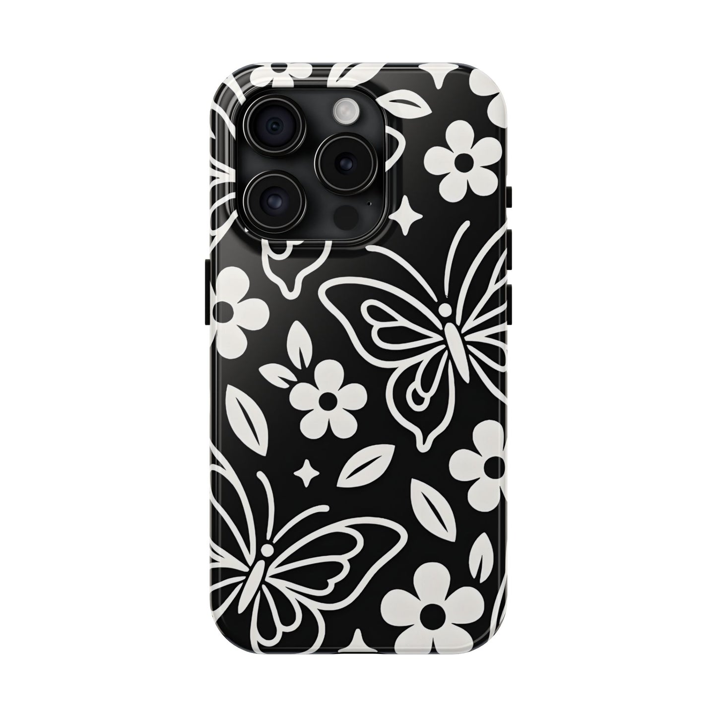 Midnight Butterfly Line Art Tough Case - Minimalist Floral Cover for iPhone & Samsung
