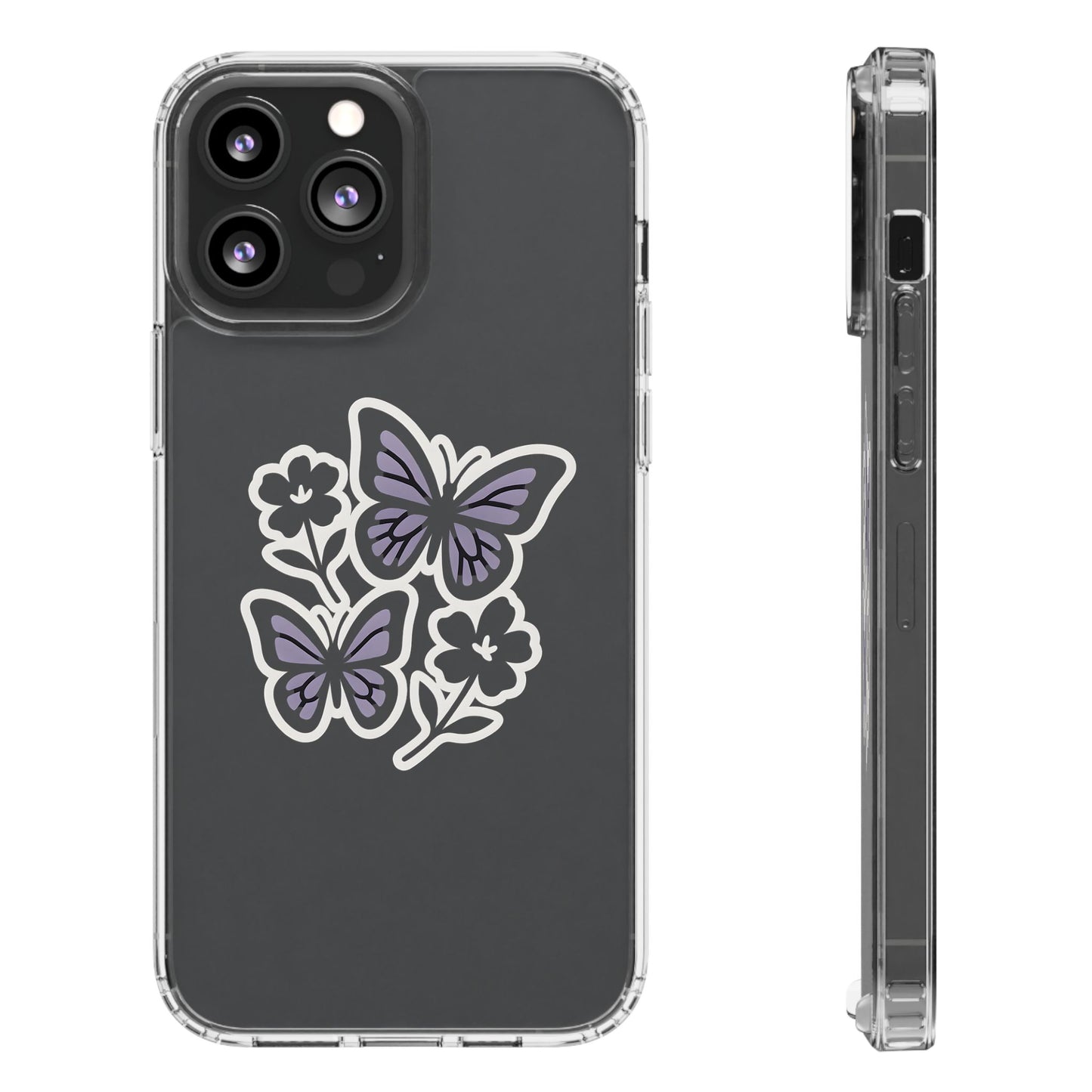 Clear Lavender Butterfly Case - Floral Botanical Transparent Cover for iPhone & Samsung