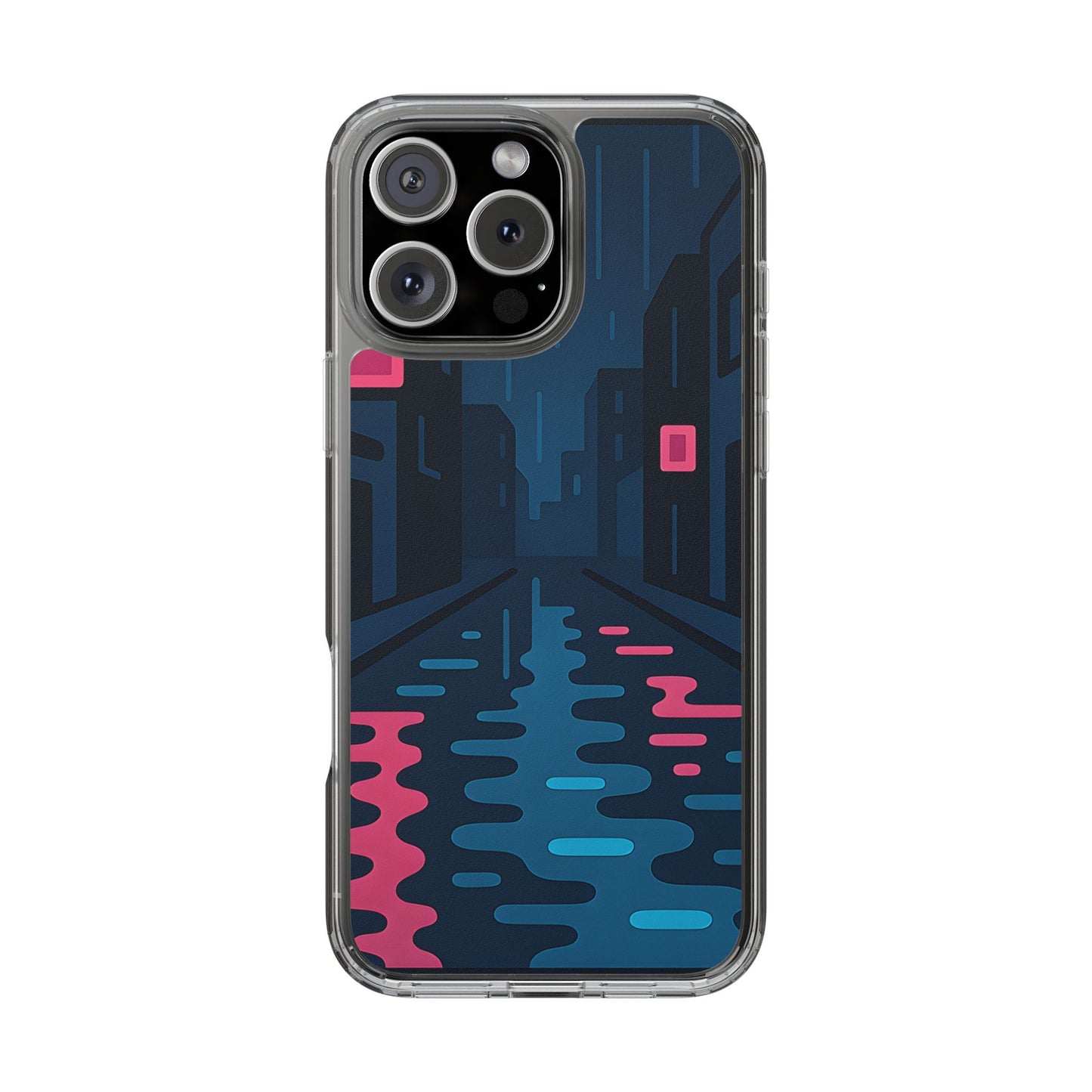 Clear Rainy Neon Street Case - Minimalist Urban Aesthetic Transparent Cover
