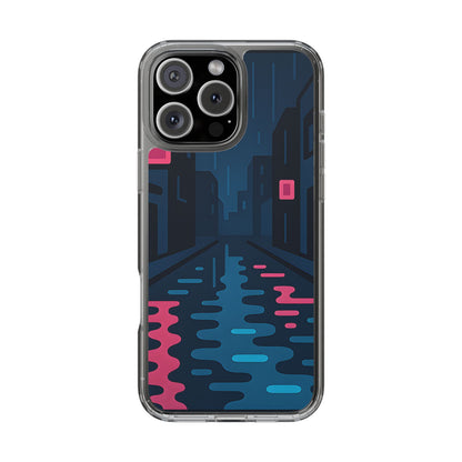 Clear Rainy Neon Street Case - Minimalist Urban Aesthetic Transparent Cover