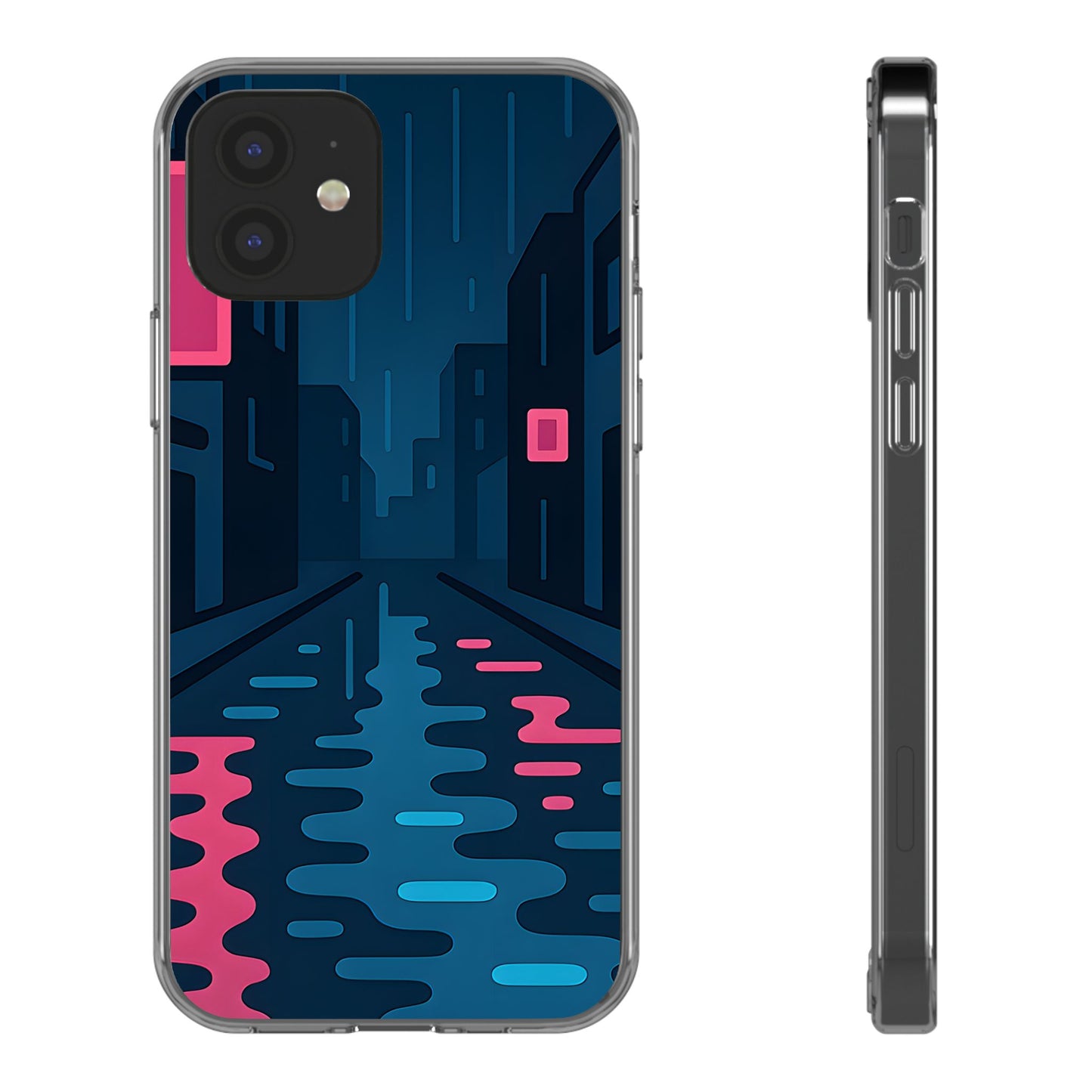 Clear Rainy Neon Street Case - Minimalist Urban Aesthetic Transparent Cover