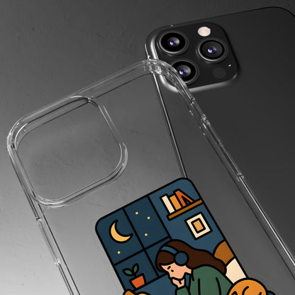Clear Lofi Midnight Study Case - Cozy Aesthetic Transparent Cover for iPhone & Samsung