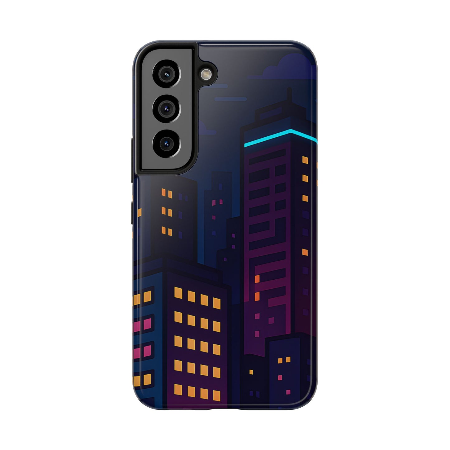 Neon City Skyline Tough Phone Case – Night Aesthetic Protective Cover for iPhone & Samsung