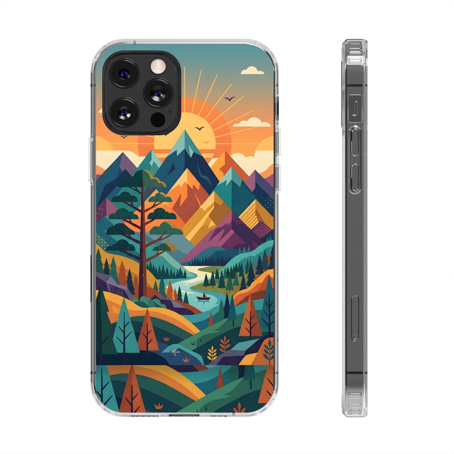 Retro Mountain Landscape Clear Case - Minimalist Outdoor Aesthetic Cover