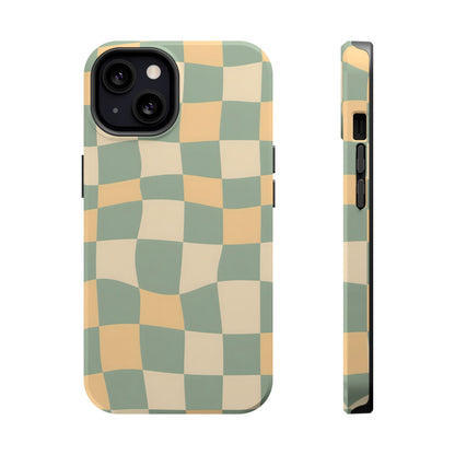 Wavy Sage & Cream Checkerboard Magnetic Case