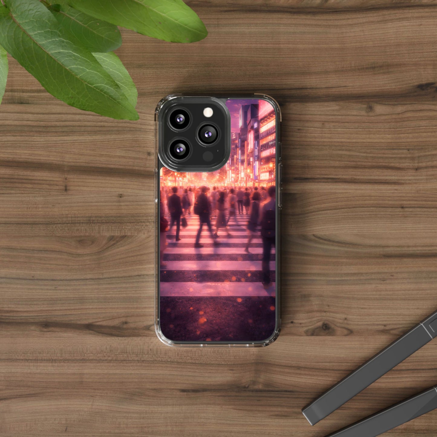 Clear Neon City Sunset Case - Tokyo Crosswalk Aesthetic Transparent Cover